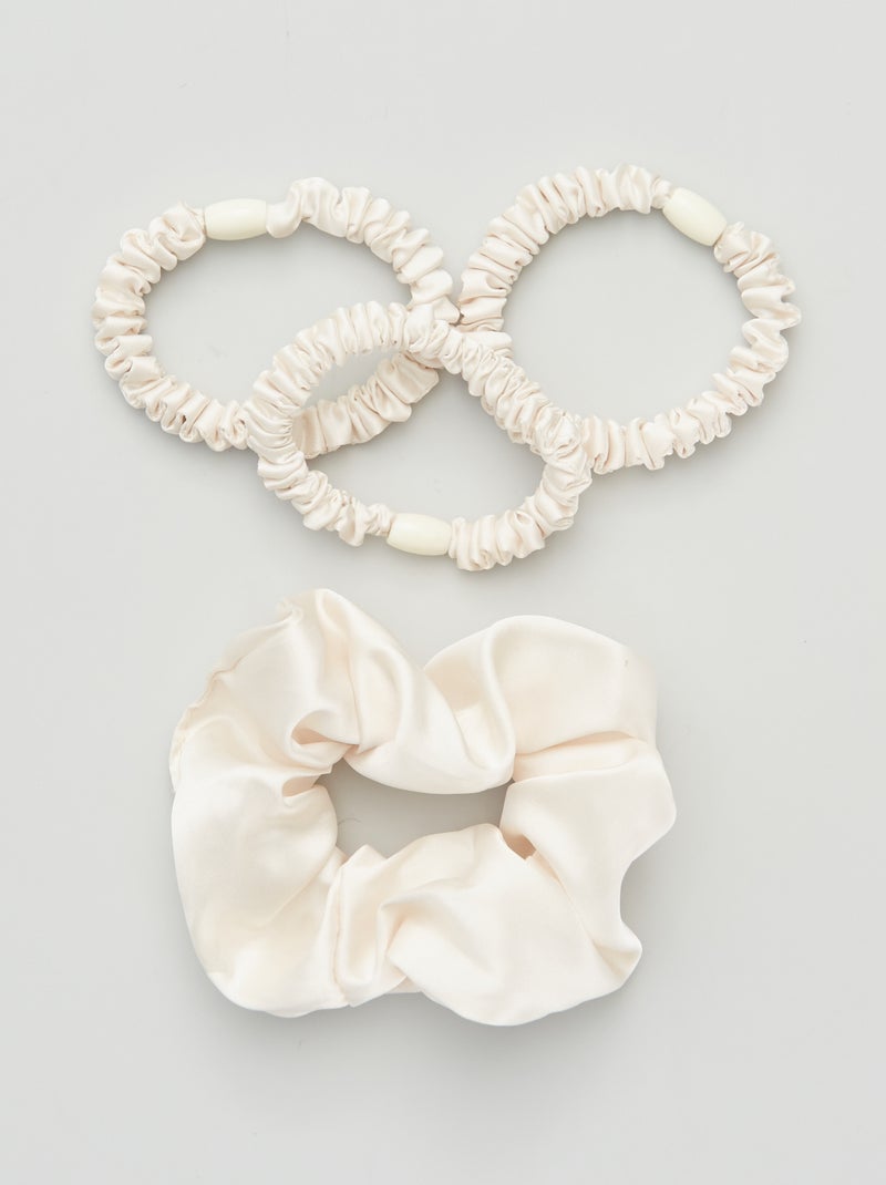 lot de 3 élastiques + chouchou satinés Beige - Kiabi