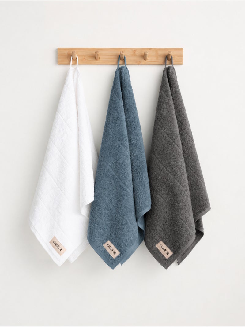 Lot de 3 essuie-mains 100% coton, coloris assortis, tissu éponge - Gamusi Blanc Gris Bleu - Kiabi