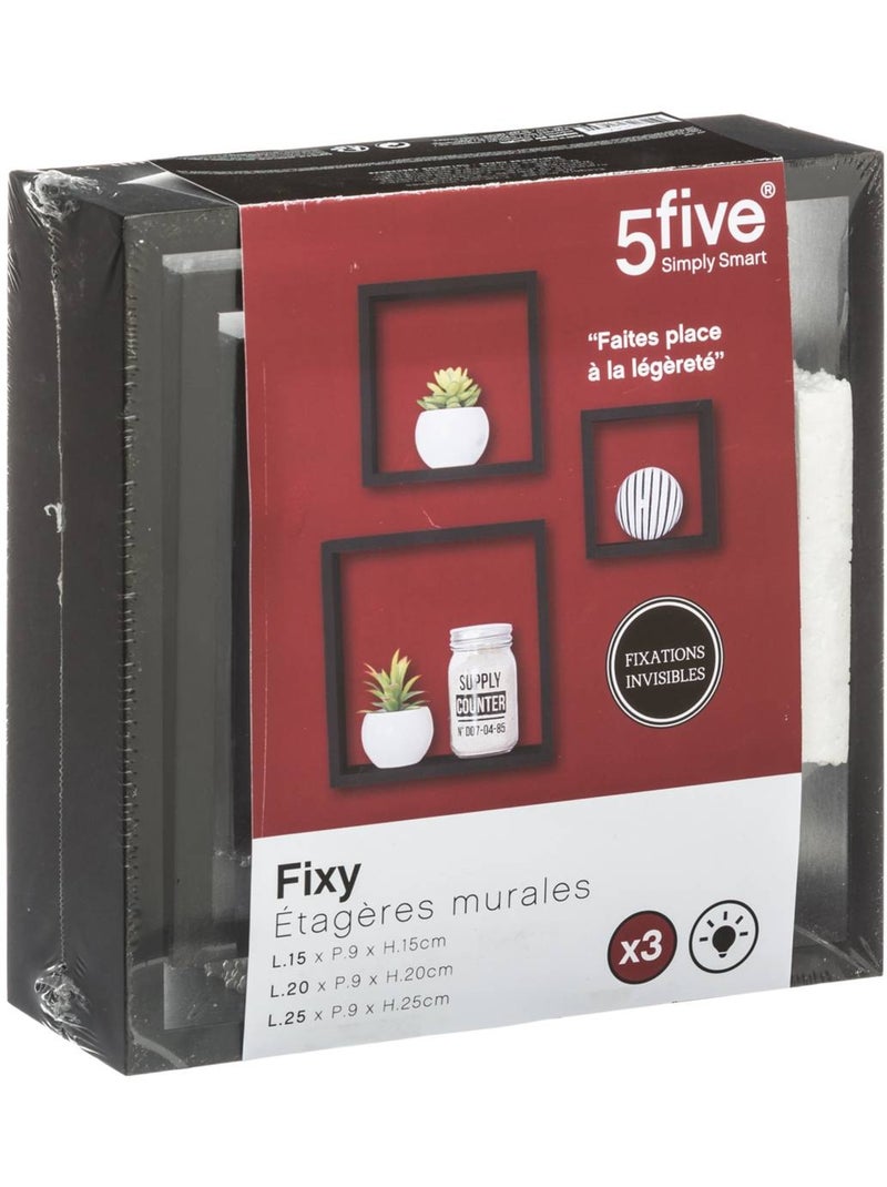 Lot de 3 étagères murales cubes design graphique FIXY Noir - Kiabi