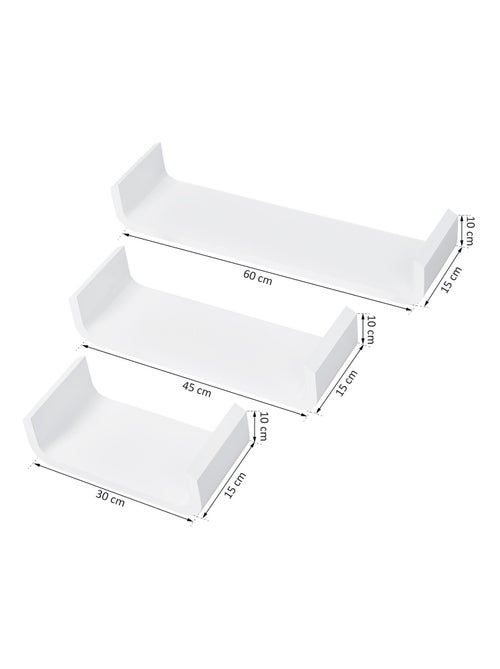 Lot de 3 étagères murales flottantes blanches - Kiabi