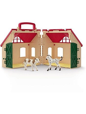 Lot de 3 figurines + écurie transportable farm world - schleich