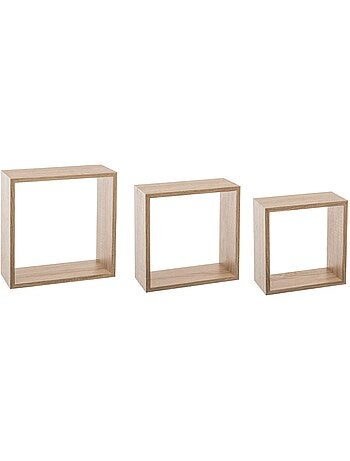 Lot de 3 grandes étagères murales cubes effet bois FIXY