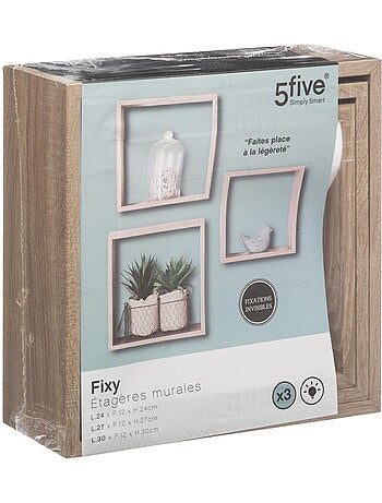 Lot de 3 grandes étagères murales cubes effet bois FIXY