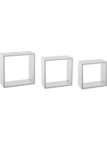 Lot de 3 grandes étagères murales cubes effet bois FIXY