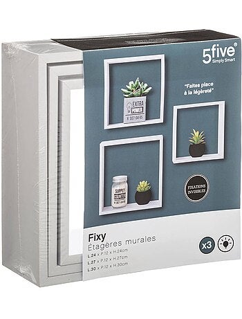 Lot de 3 grandes étagères murales cubes effet bois FIXY