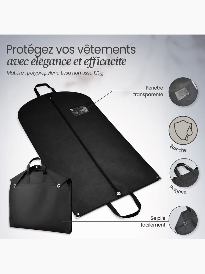 Lot de 3 housses pour vêtements à suspendre, premium pliable - 60 x 160 cm - Vivezen Noir - Kiabi
