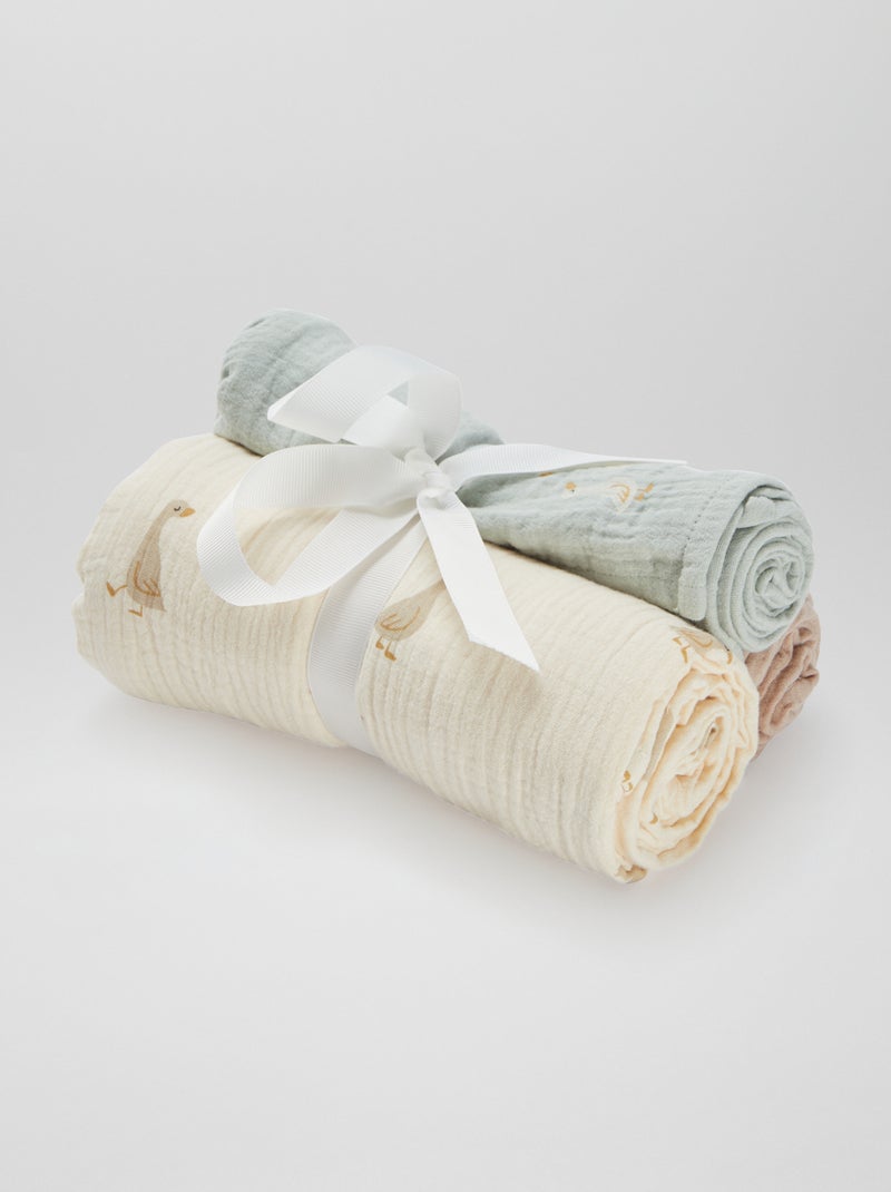 Lot de 3 langes - 2 de 60 x 60 et 1 de 100 x 120 cm Beige - Kiabi