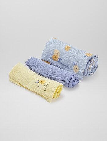 Lot de 3 langes - 2 de 60 x 60 et 1 de 100 x 120 cm