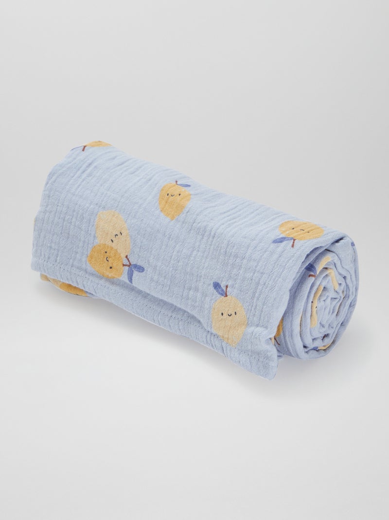 Lot de 3 langes - 2 de 60 x 60 et 1 de 100 x 120 cm Bleu - Kiabi