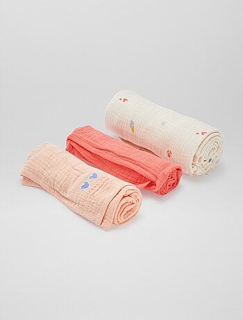 Lot de 3 langes - 2 de 60 x 60 et 1 de 100 x 120 cm