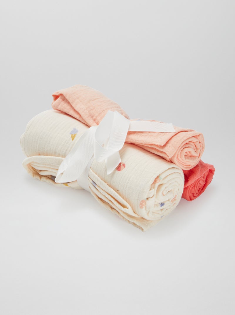 Lot de 3 langes - 2 de 60 x 60 et 1 de 100 x 120 cm Rose - Kiabi