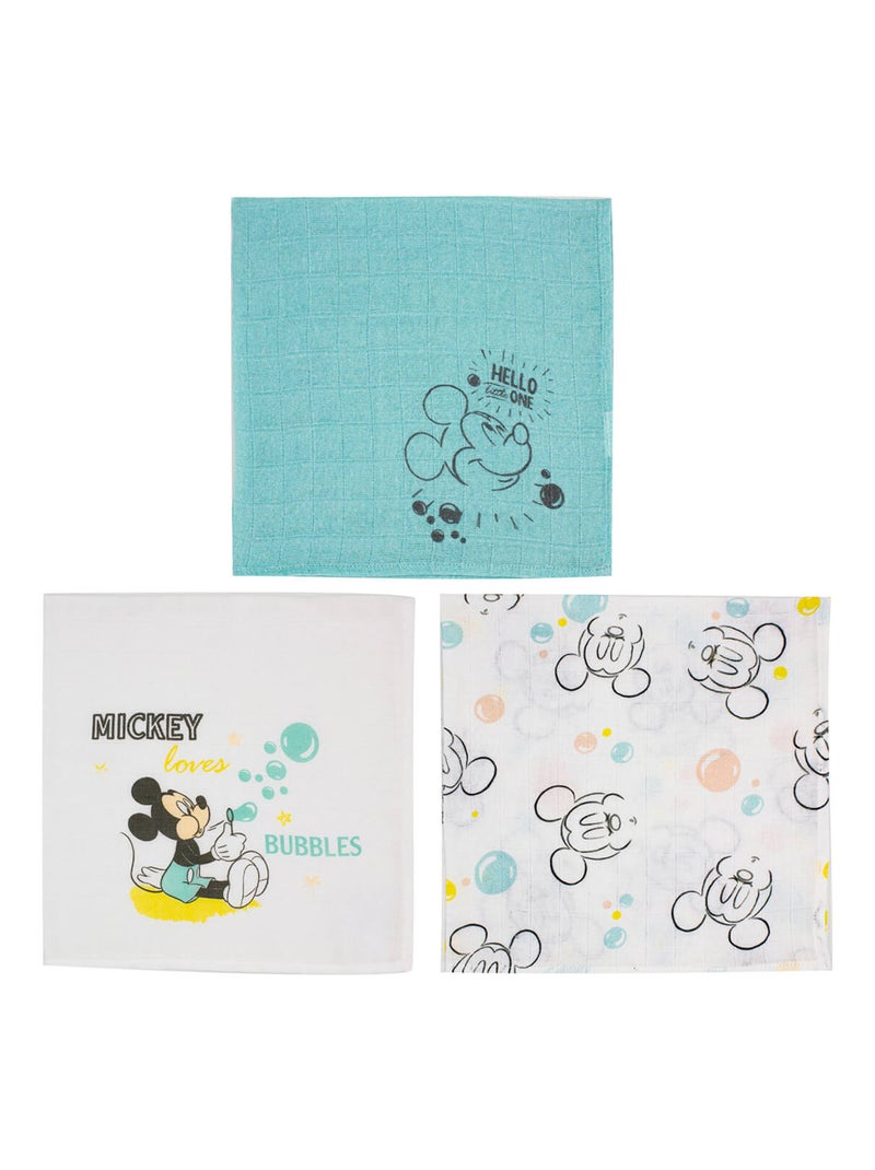 Lot de 3 langes 60x60 cm - Mickey Little One - Babycalin Bleu - Kiabi