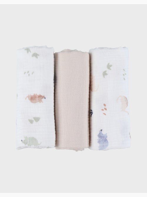 Lot de 3 langes 70*70cm, mousseline de coton bio noukie's - Kiabi