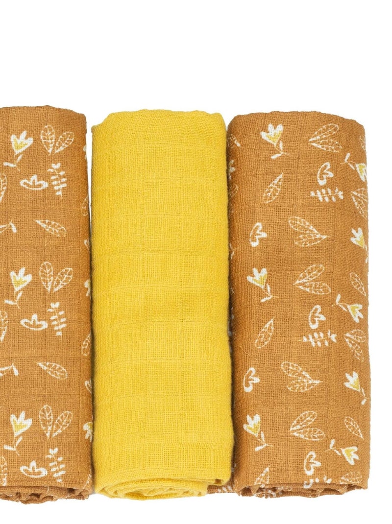 Lot de 3 langes 70x70 bébé Trois Kilos Sept Marron clair - Kiabi