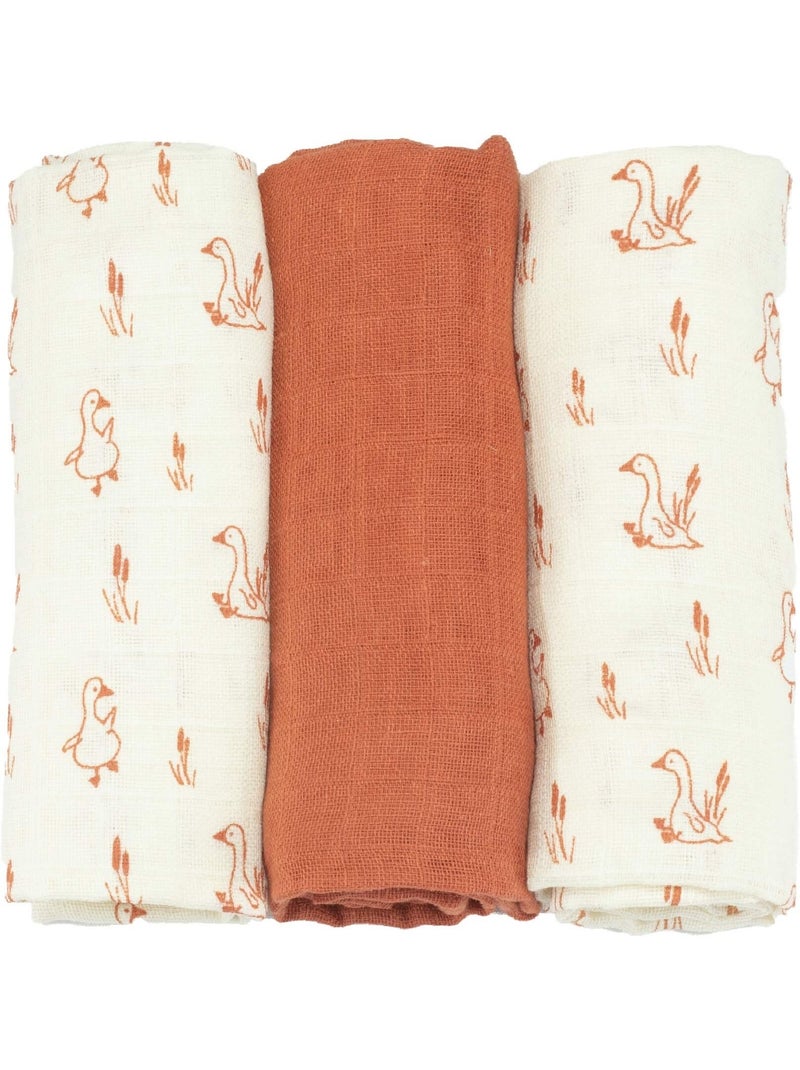 Lot de 3 langes 70x70 Rouge brique - Kiabi