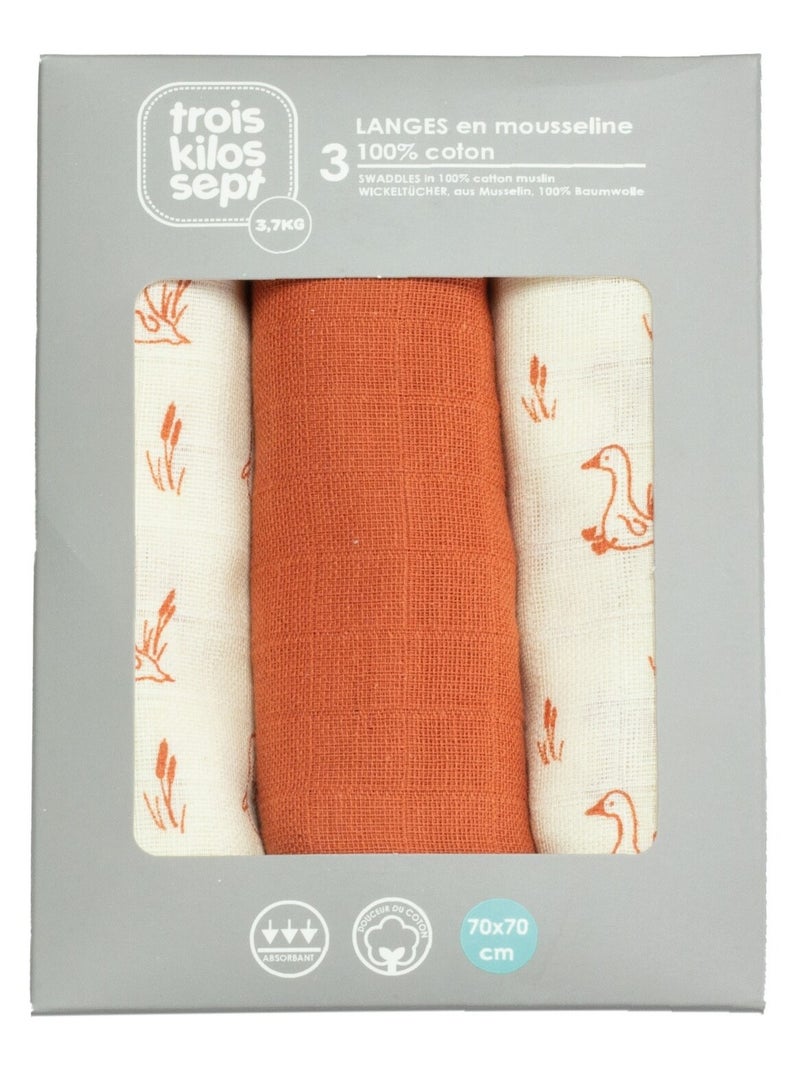 Lot de 3 langes 70x70 Terracotta - Kiabi