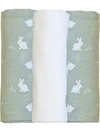 Lot de 3 langes bébé - motif lapin