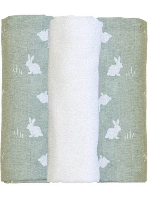 Lot de  3 langes bébé - motif lapin - Kiabi