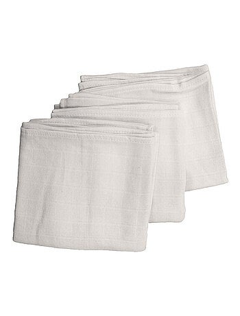 Lot de 3 langes bébé en Coton Bio - 70x70 cm - Blanc