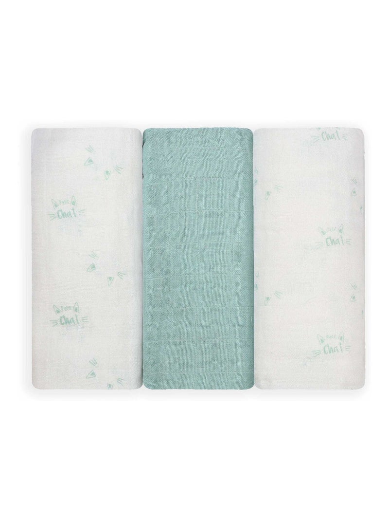 Lot de 3 Langes bébé motif chats Vert - Kiabi