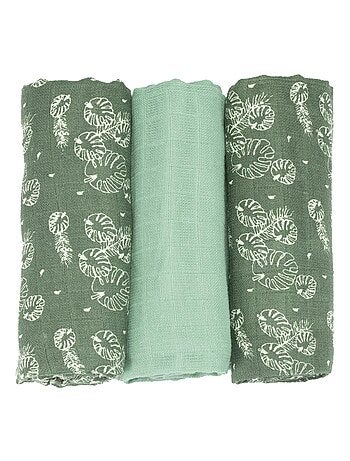 Lot de 3 langes bébé motif feuilles