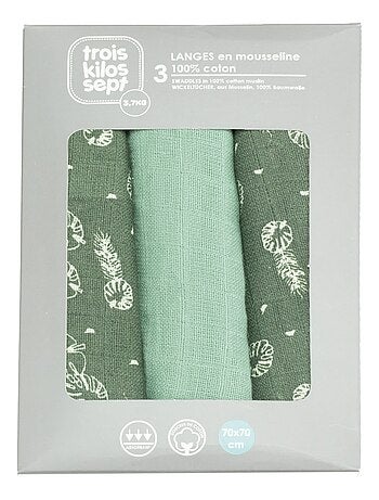 Lot de 3 langes bébé motif feuilles