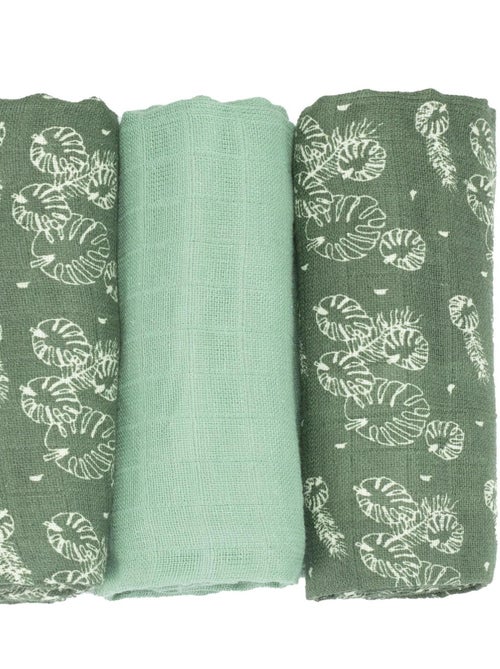 Lot de 3 langes bébé  motif feuilles - Kiabi