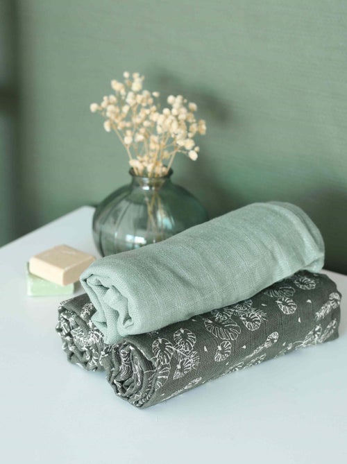 Lot de 3 langes bébé  motif feuilles - Kiabi