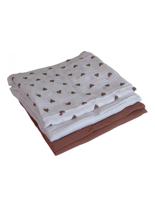 Lot de 3 langes bébé, serviettes absorbantes et respirantes - Coeur - Monsieur Bébé - Kiabi