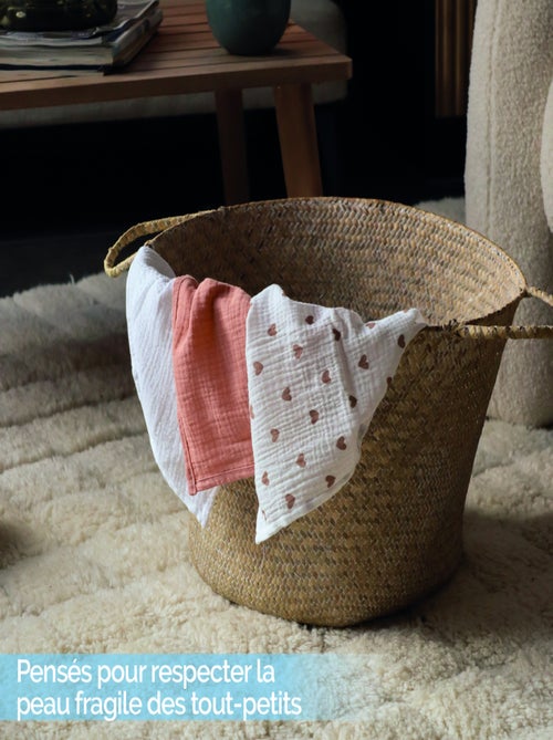 Lot de 3 langes bébé, serviettes absorbantes et respirantes - Coeur - Monsieur Bébé - Kiabi