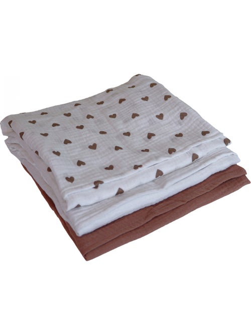 Lot de 3 langes bébé, serviettes absorbantes et respirantes - Coeur - Monsieur Bébé - Kiabi Lot de 3 langes bébé, serviettes absorbantes et respirantes - Coeur - Monsieur Bébé - Kiabi