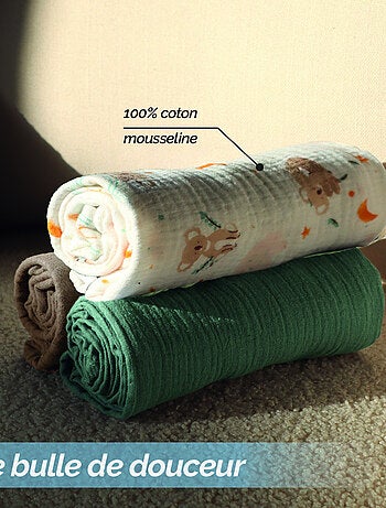 Lot de 3 langes bébé, serviettes absorbantes et respirantes - Koala - Monsieur Bébé
