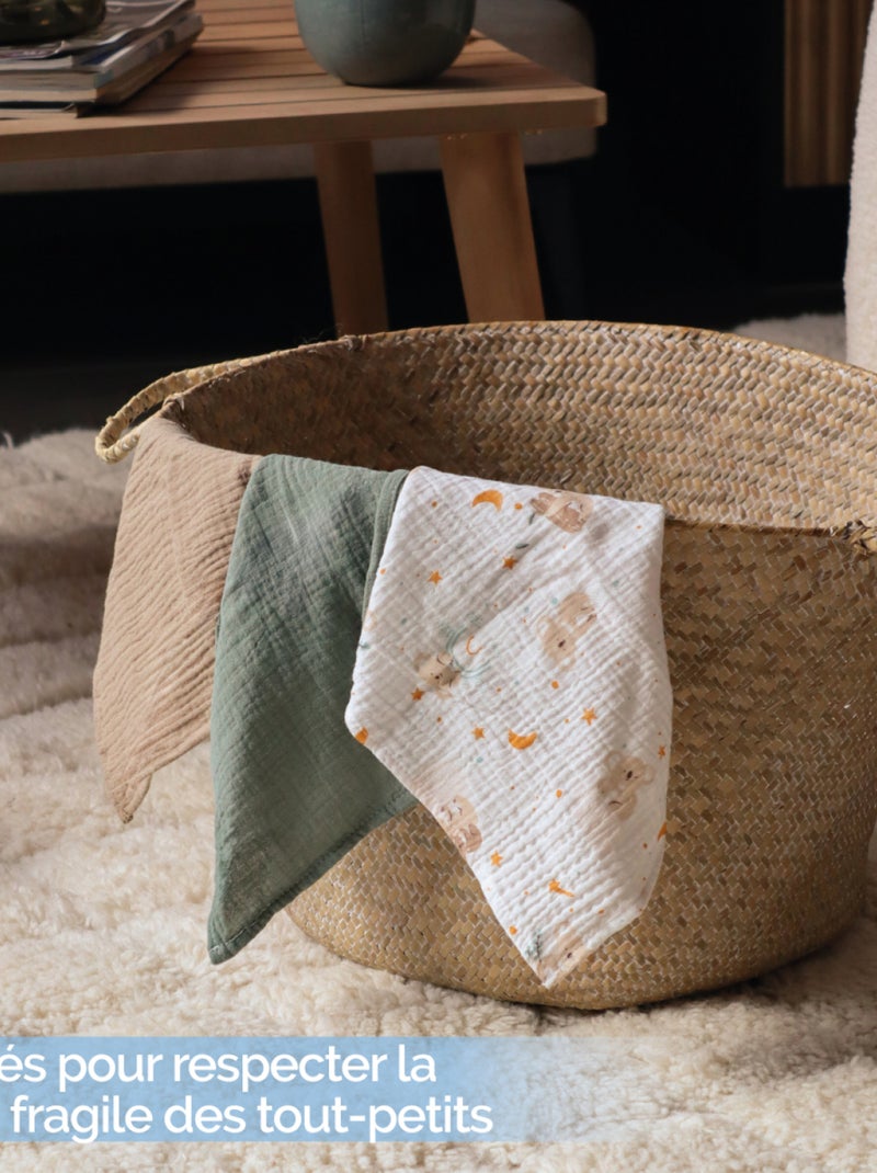 Lot de 3 langes bébé, serviettes absorbantes et respirantes - Koala - Monsieur Bébé Multicolore - Kiabi