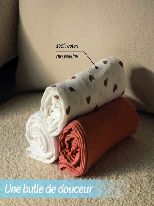 Lot de 3 langes bébé, serviettes absorbantes et respirantes - Monsieur Bébé - Kiabi