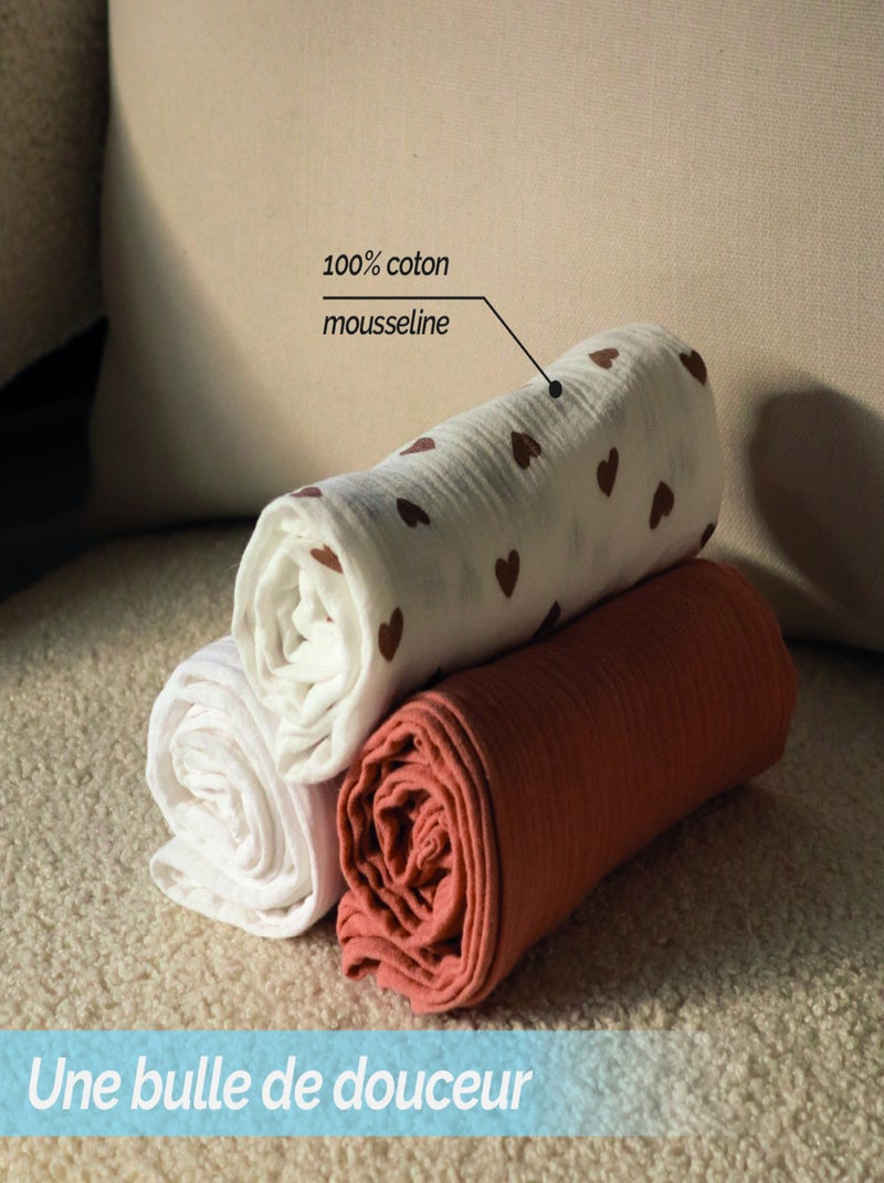 Lot de 3 langes bébé, serviettes absorbantes et respirantes - Monsieur Bébé Beige - Kiabi