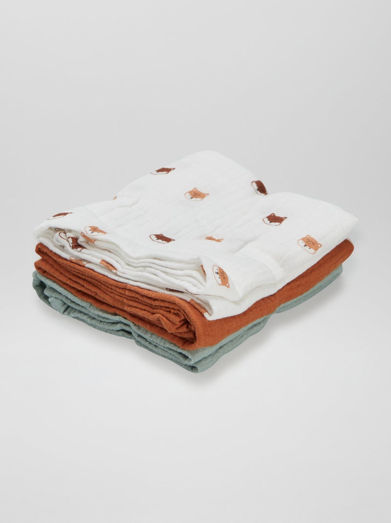 Lot de 3 langes Blanc/vert - Kiabi