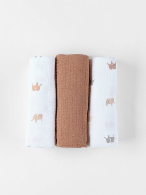 Lot de 3 langes "éléphant" en mousseline 70 x 70, Noukie's - Kiabi
