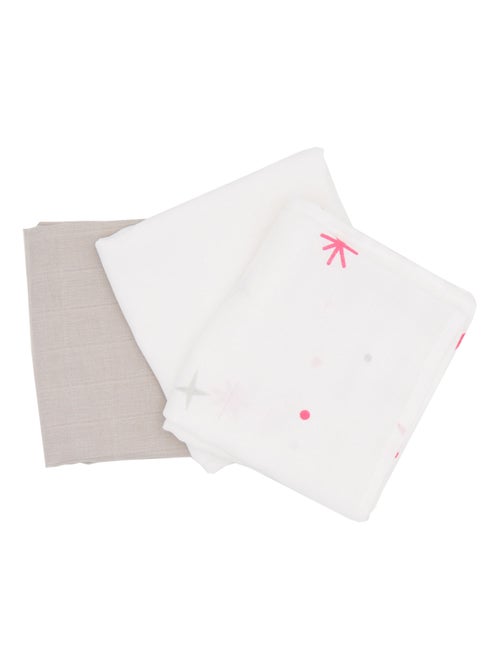 Lot de 3 langes en coton 70x70 cm Etoiles, gris, blanc - Babycalin - Kiabi