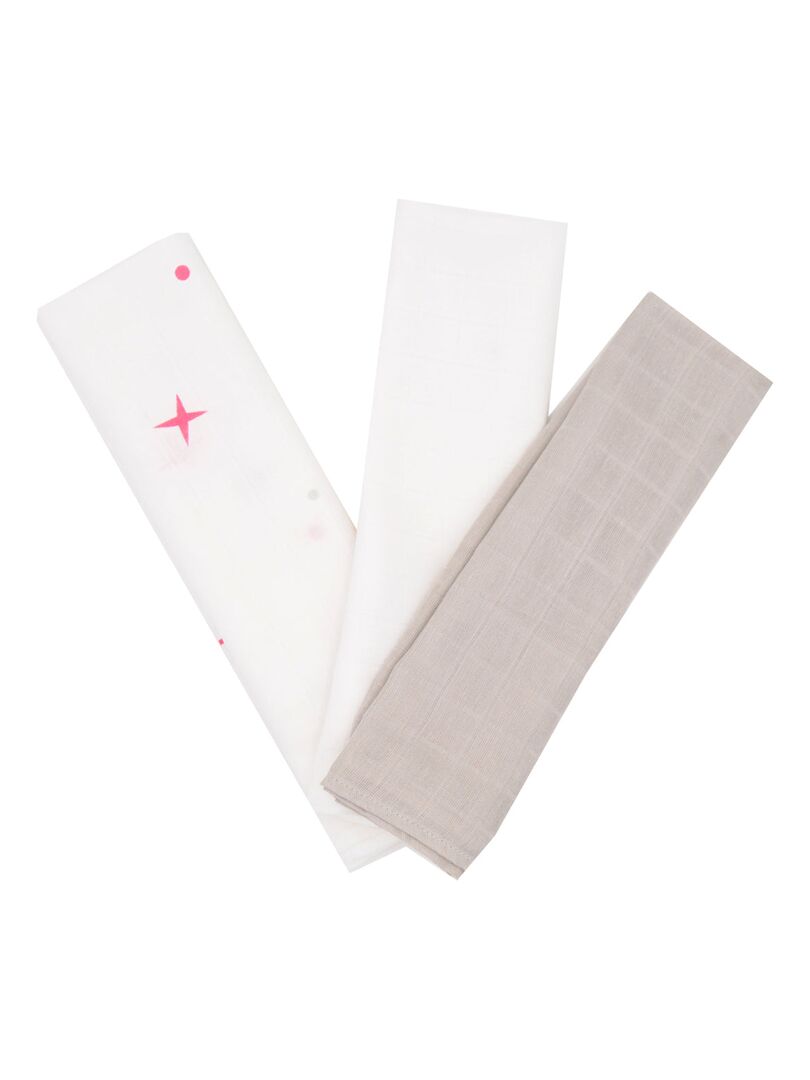 Lot de 3 langes en coton 70x70 cm Etoiles, gris, blanc - Gris - Kiabi -  10.50€