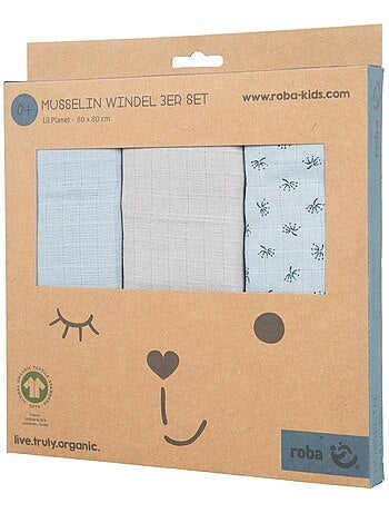 Lot de 3 langes en coton bio - ROBA 'Lil planet'