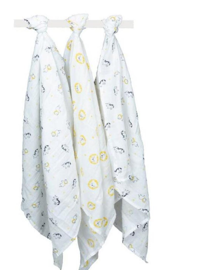 Lot de 3 langes en coton bio Pluche et Pompon (70 x 70 cm) Jaune - Kiabi