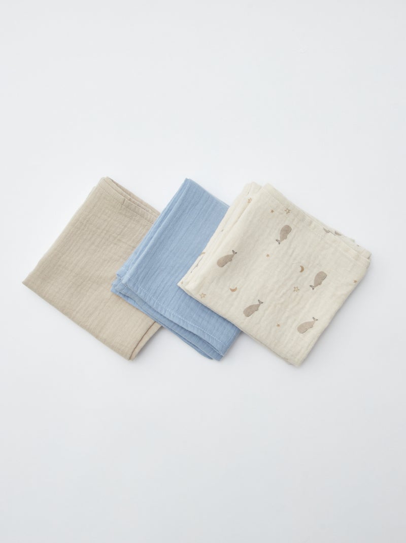 Lot de 3 langes en coton Bleu - Kiabi