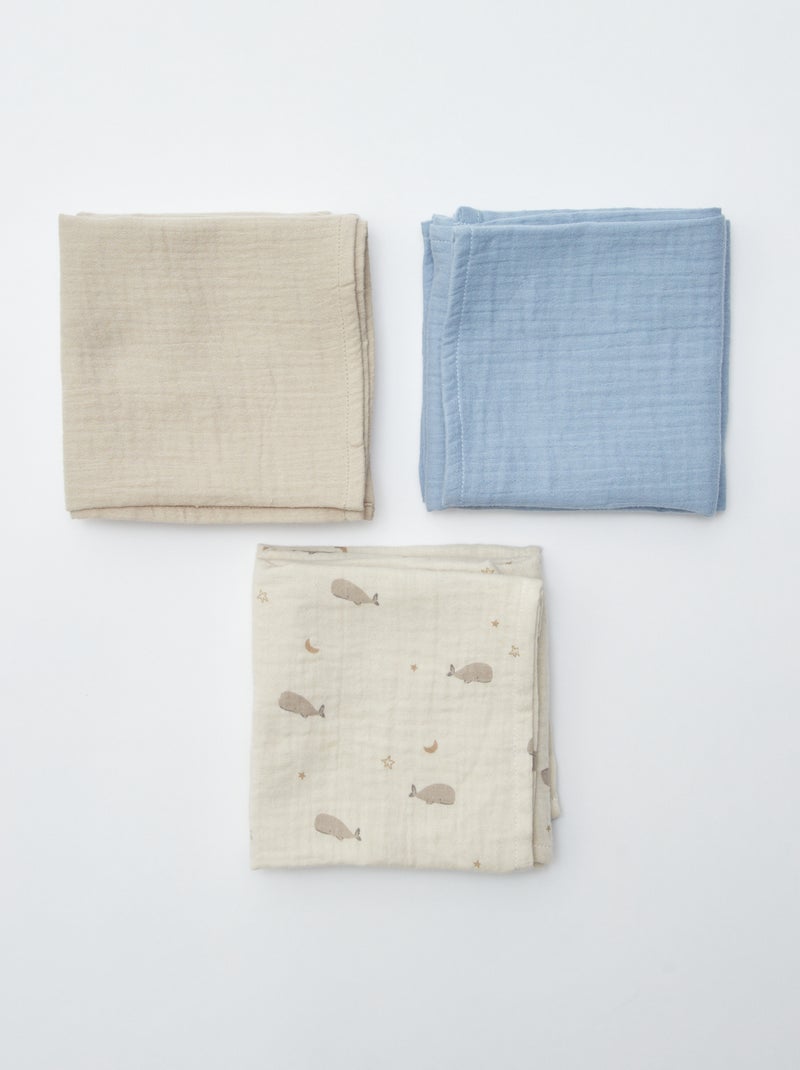Lot de 3 langes en coton Bleu - Kiabi