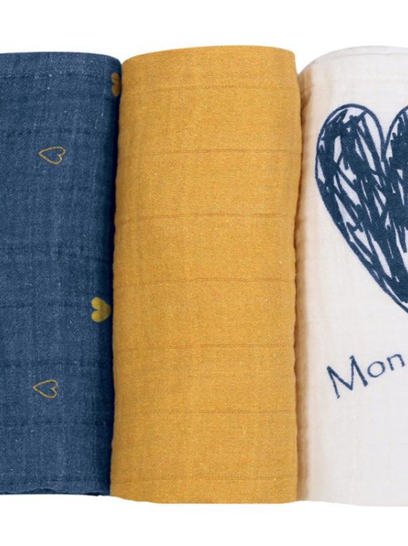 Lot De 3 Langes En Coton Mon P'tit Coeur Abricot - Kiabi