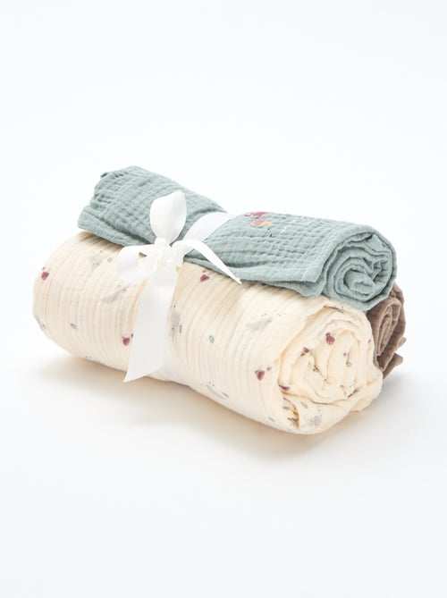 Lot de 3 langes en gaze de coton - Kiabi