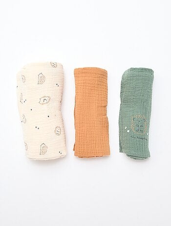 Lot de 3 langes en gaze de coton