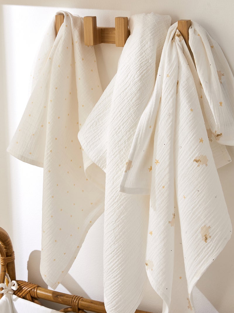 Lot de 3 langes en gaze de coton Blanc - Kiabi