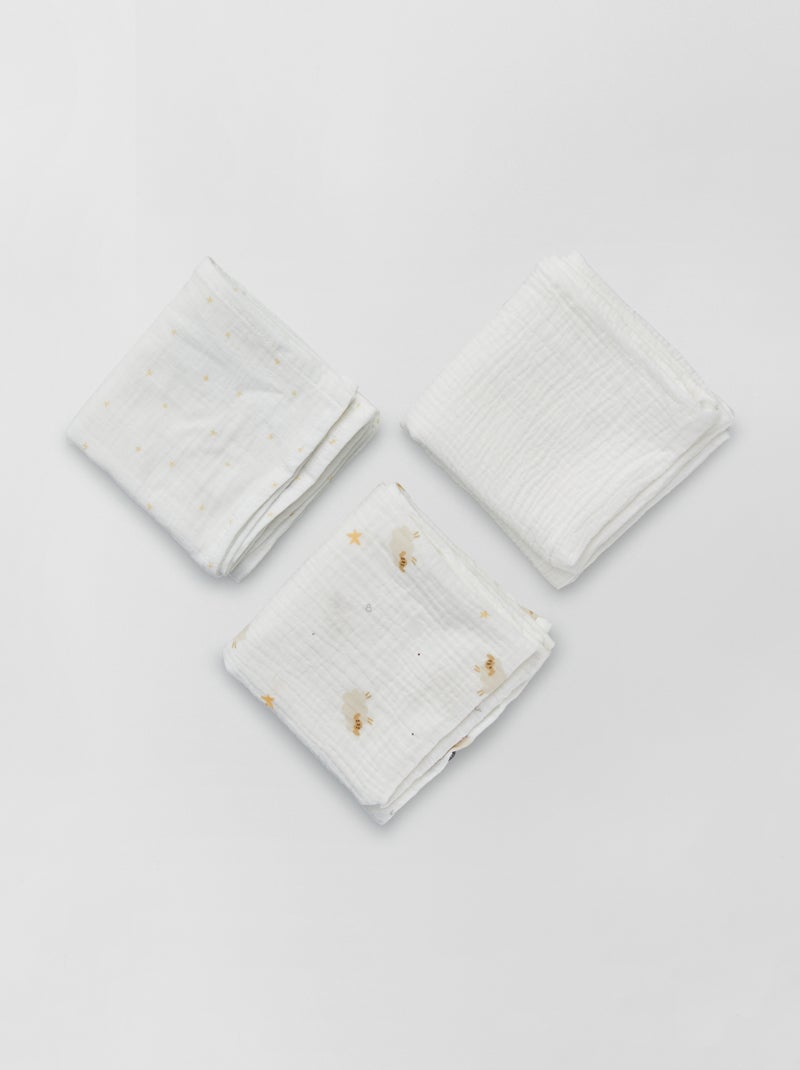 Lot de 3 langes en gaze de coton Blanc - Kiabi