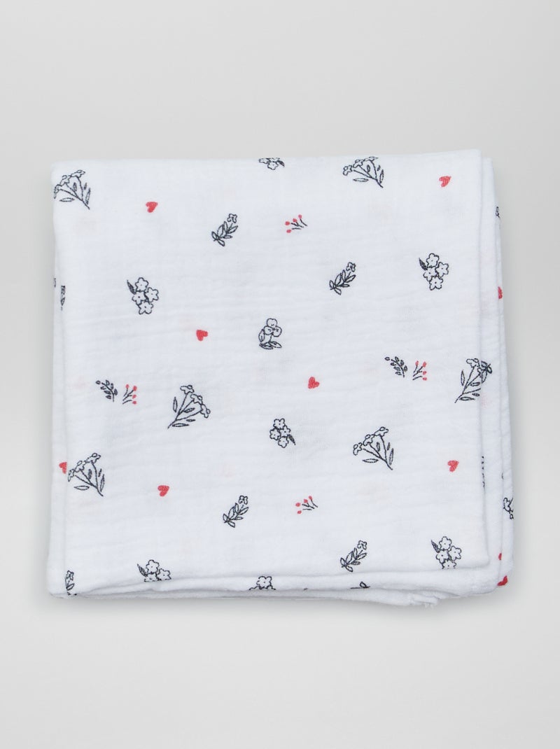 Lot de 3 langes en gaze de coton Blanc/rouge/rose - Kiabi