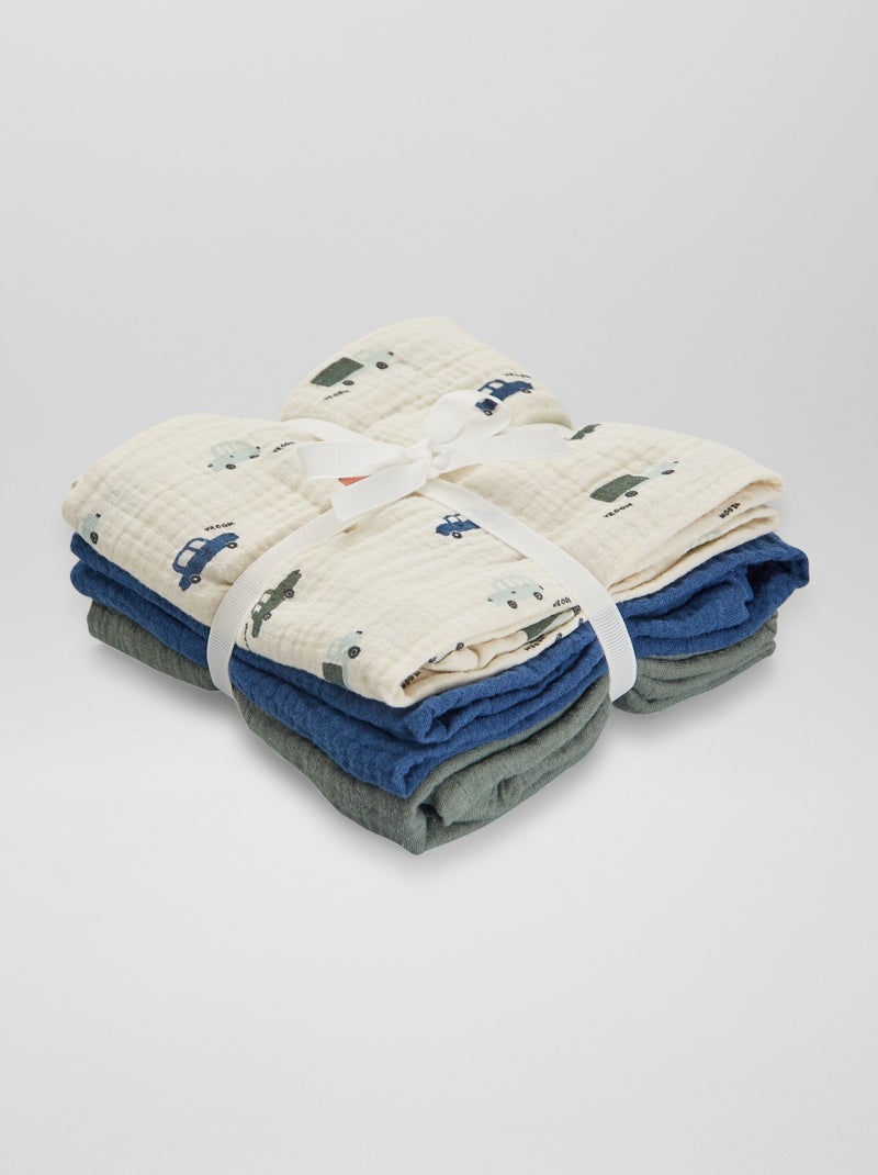 Lot de 3 langes en gaze de coton Bleu - Kiabi